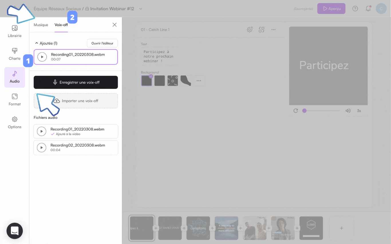 CREA_AUD_VOV_Upload add voice over in video-01-FR.gif