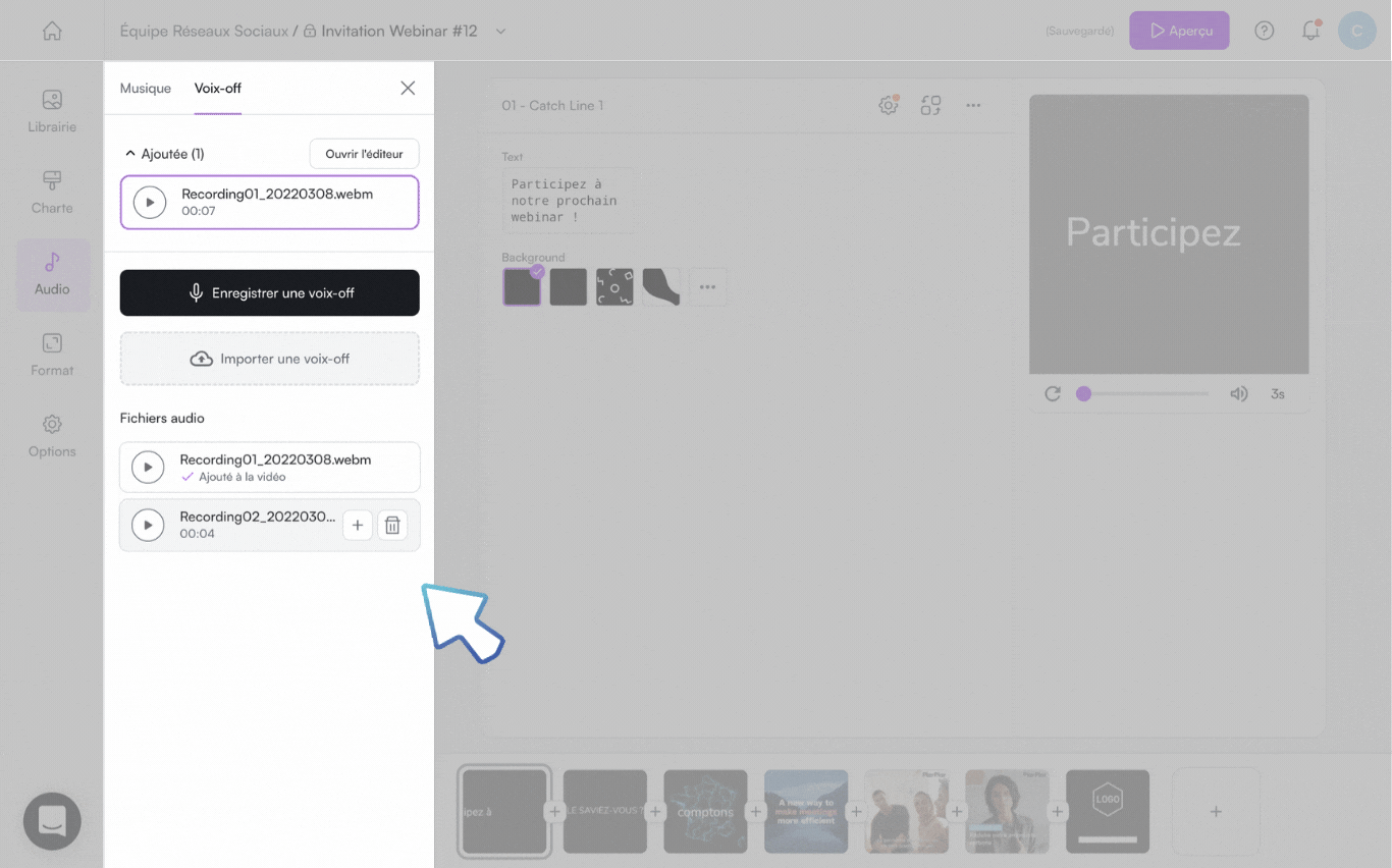 CREA_AUD_VOV_Upload add voice over in video-03-FR.gif