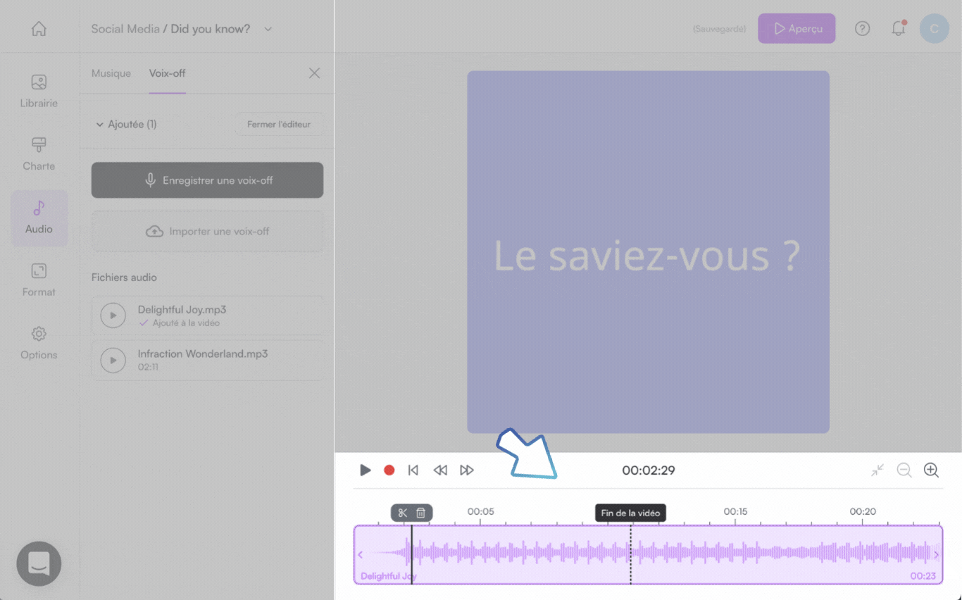 CREA_AUD_VOV_Upload add voice over in video-06-FR.gif