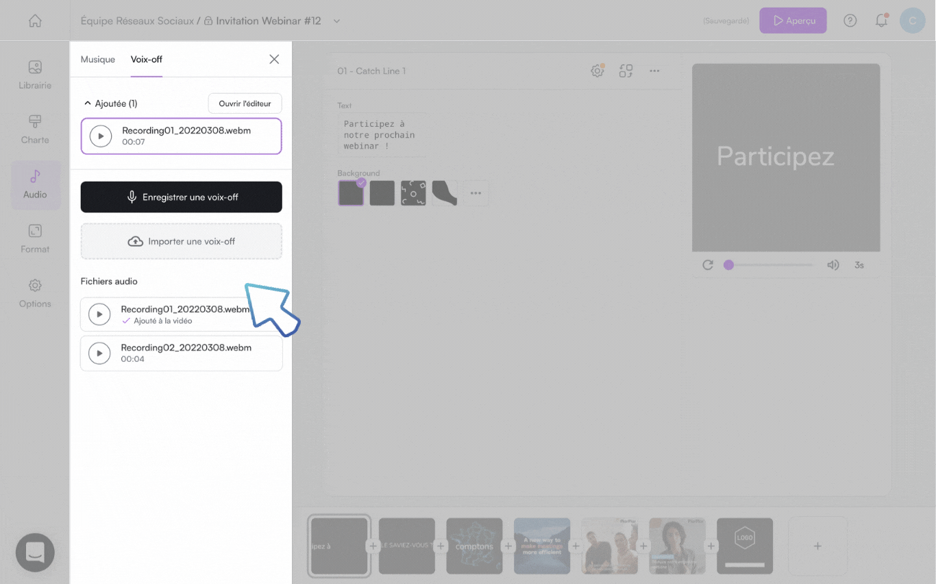 CREA_AUD_VOV_Upload add voice over in video-02-FR.gif