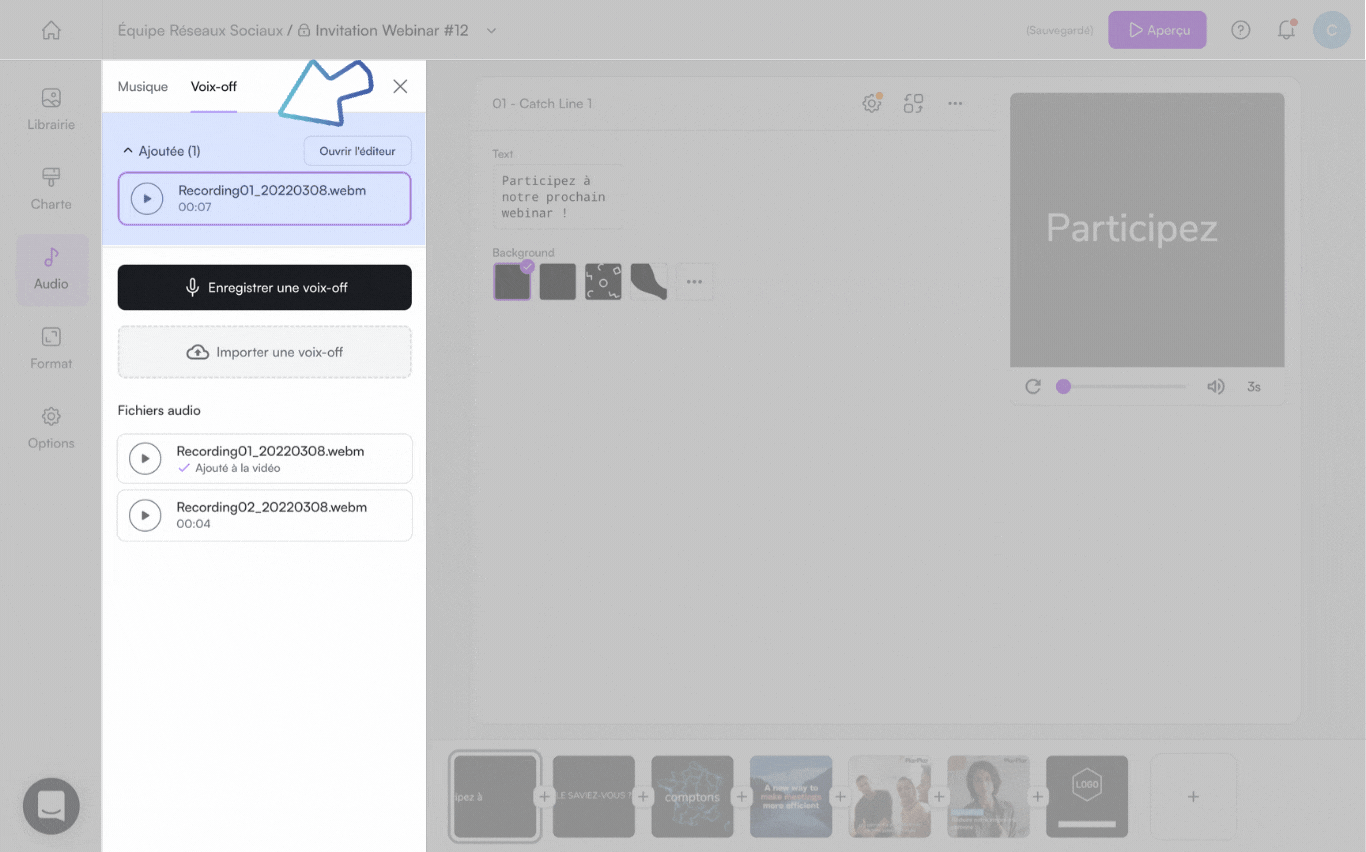 CREA_AUD_VOV_Upload add voice over in video-04-FR.gif