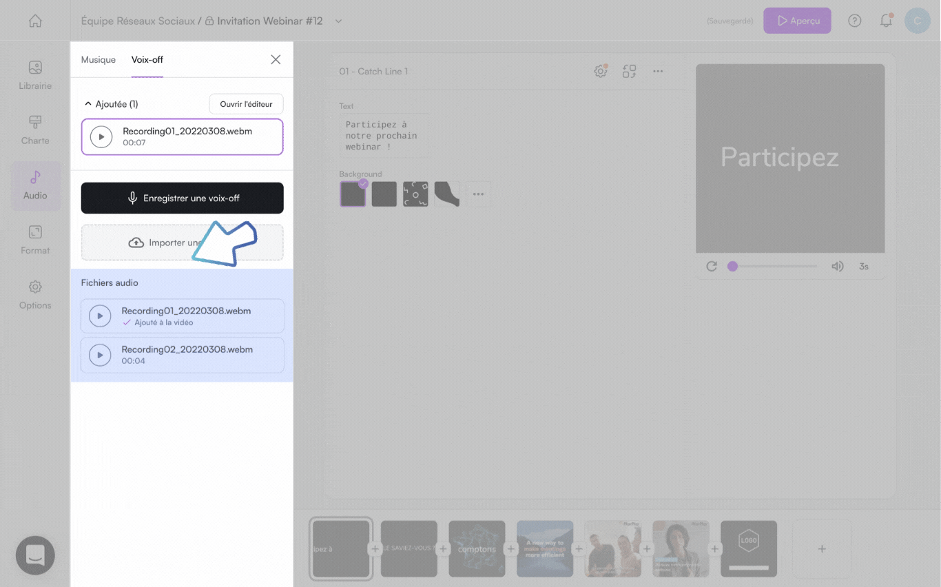 CREA_AUD_VOV_Upload add voice over in video-05-FR.gif